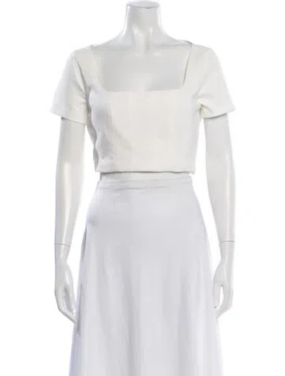 Pre-owned Staud Square Neckline Short Sleeve Crop Top In White