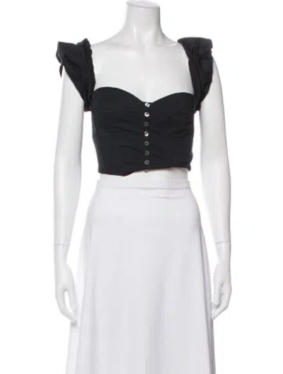 Pre-owned Staud Square Neckline Short Sleeve Crop Top In White