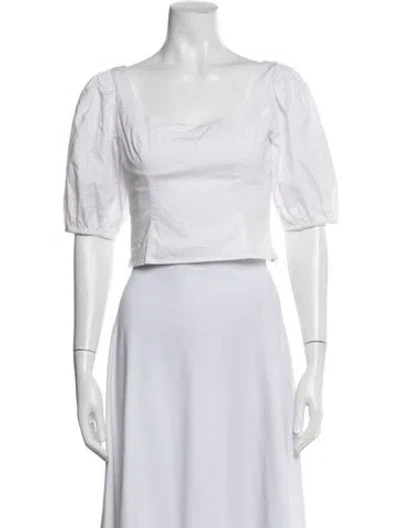 Pre-owned Staud Square Neckline Short Sleeve Crop Top In White