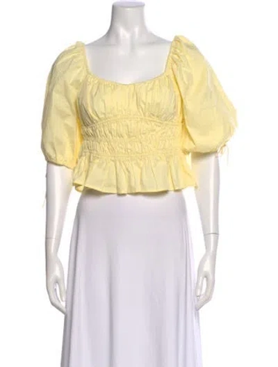 Pre-owned Staud Square Neckline Short Sleeve Crop Top In Yellow
