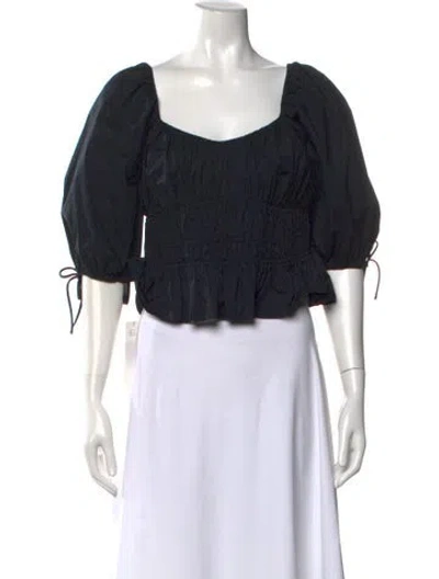 Pre-owned Staud Square Neckline Short Sleeve Top In Black