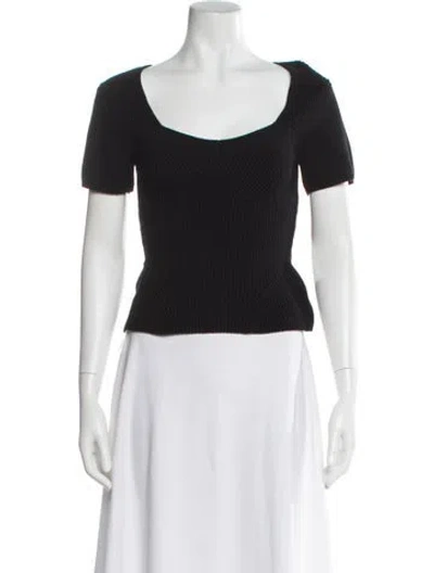 Pre-owned Staud Square Neckline Short Sleeve Top In Black