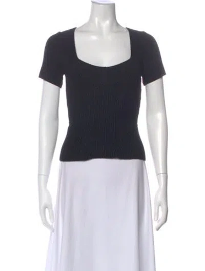 Pre-owned Staud Square Neckline Short Sleeve Top In Black
