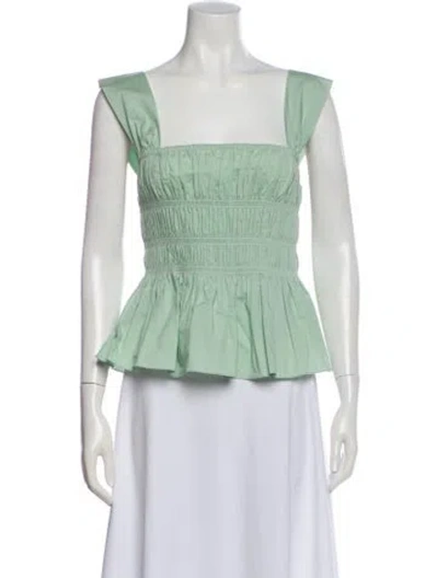 Pre-owned Staud Square Neckline Short Sleeve Top In Green