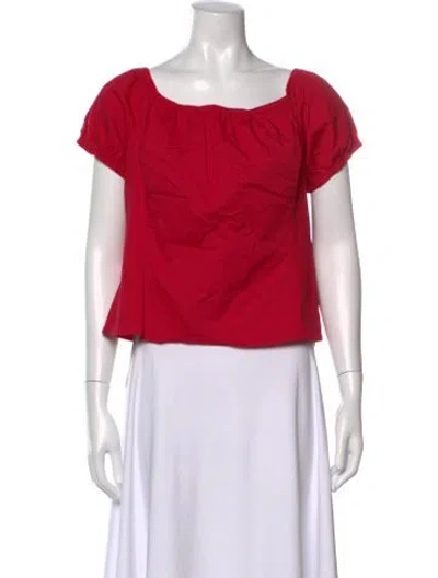 Pre-owned Staud Square Neckline Short Sleeve Top In Red