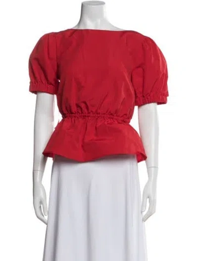 Pre-owned Staud Square Neckline Short Sleeve Top In Red