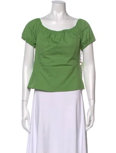 Pre-owned Staud Square Neckline Short Sleeve Top W/ Tags In Green