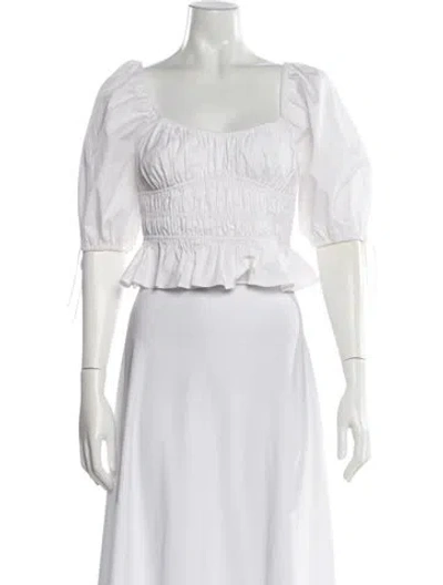 Pre-owned Staud Square Neckline Short Sleeve Top In White