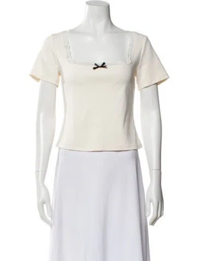 Pre-owned Staud Square Neckline Short Sleeve Top In White