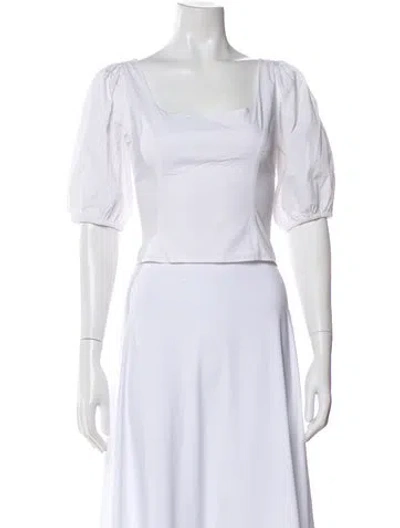 Pre-owned Staud Square Neckline Short Sleeve Top In White