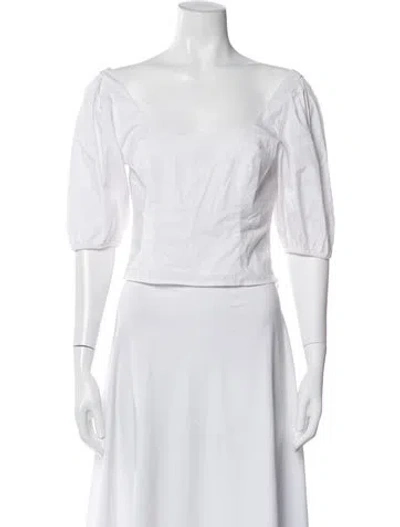 Pre-owned Staud Square Neckline Short Sleeve Top In White