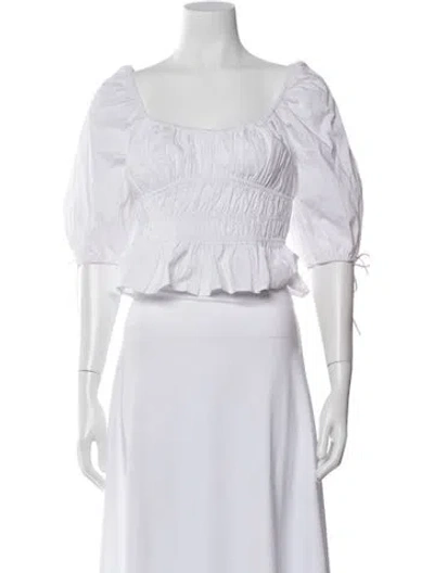Pre-owned Staud Square Neckline Short Sleeve Top In White