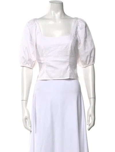 Pre-owned Staud Square Neckline Short Sleeve Top In White