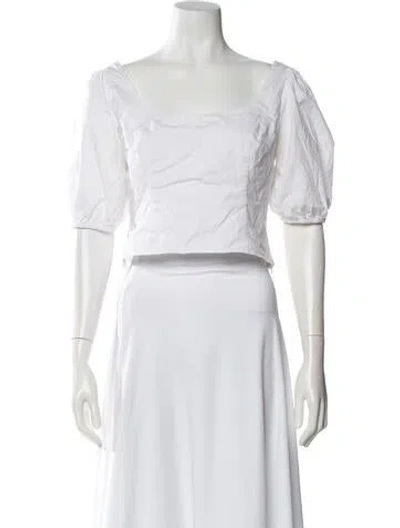 Pre-owned Staud Square Neckline Short Sleeve Top In White