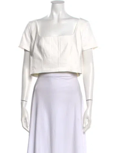 Pre-owned Staud Square Neckline Short Sleeve T-shirt In White