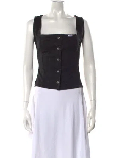 Pre-owned Staud Square Neckline Sleeveless Button-up Top In Black