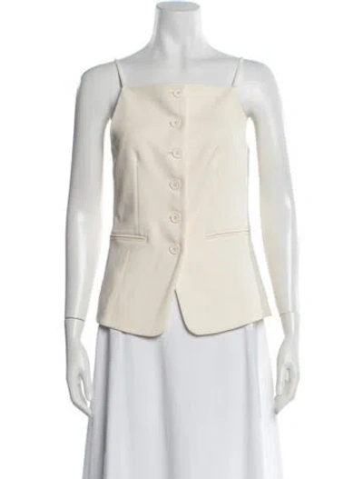 Pre-owned Staud Square Neckline Sleeveless Button-up Top In Neutral