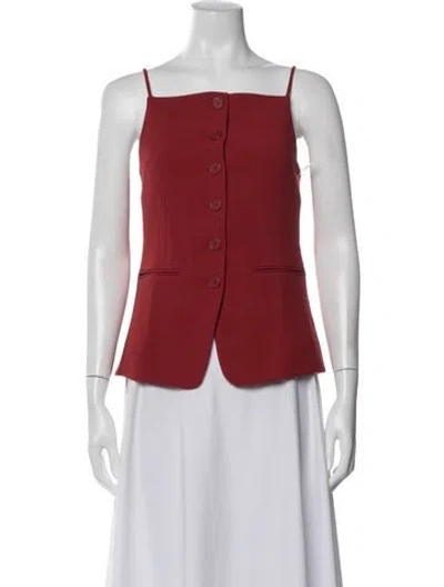 Pre-owned Staud Square Neckline Sleeveless Button-up Top In Red