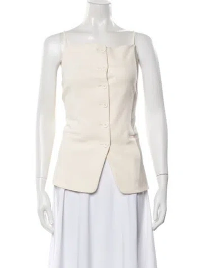 Pre-owned Staud Square Neckline Sleeveless Button-up Top W/ Tags In Neutral