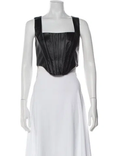 Pre-owned Staud Square Neckline Sleeveless Crop Top In Black