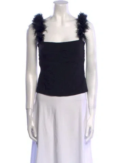 Pre-owned Staud Square Neckline Sleeveless Crop Top In Black