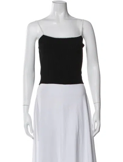 Pre-owned Staud Square Neckline Sleeveless Crop Top In Black