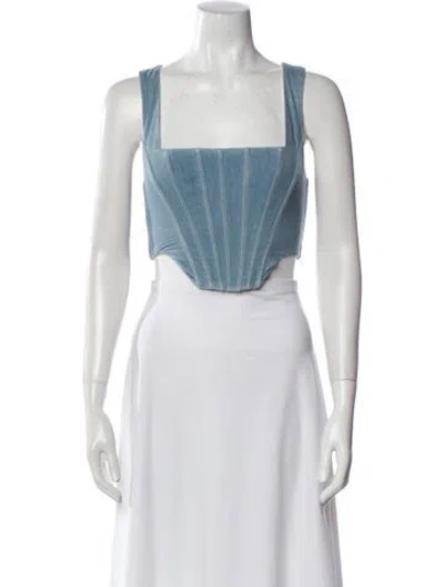 Pre-owned Staud Square Neckline Sleeveless Crop Top In Blue