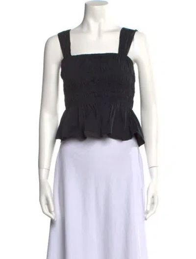 Pre-owned Staud Square Neckline Sleeveless Crop Top In Blue