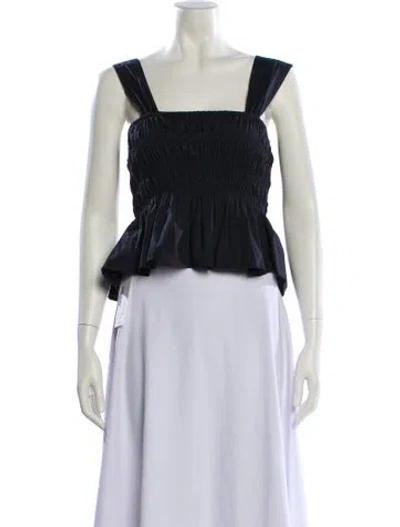 Pre-owned Staud Square Neckline Sleeveless Crop Top In Blue