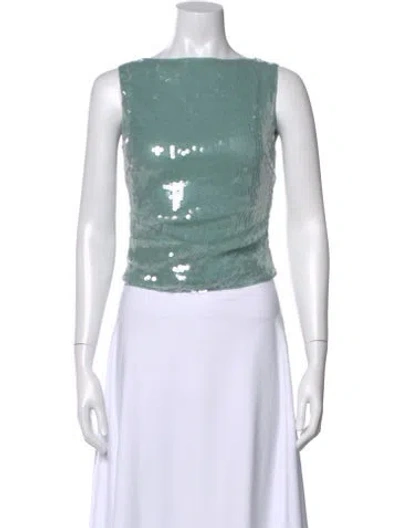 Pre-owned Staud Square Neckline Sleeveless Crop Top In Blue