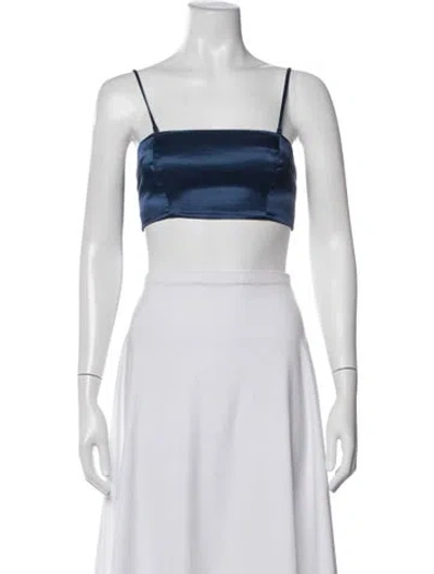 Pre-owned Staud Square Neckline Sleeveless Crop Top In Blue