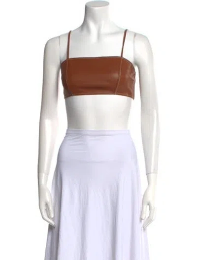 Pre-owned Staud Square Neckline Sleeveless Crop Top In Brown