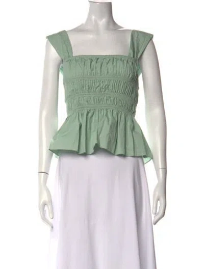 Pre-owned Staud Square Neckline Sleeveless Crop Top In Green