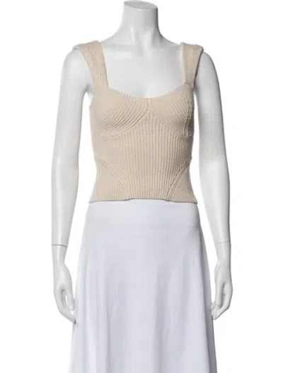 Pre-owned Staud Square Neckline Sleeveless Crop Top In Neutral