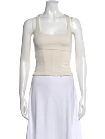 Pre-owned Staud Square Neckline Sleeveless Crop Top In White