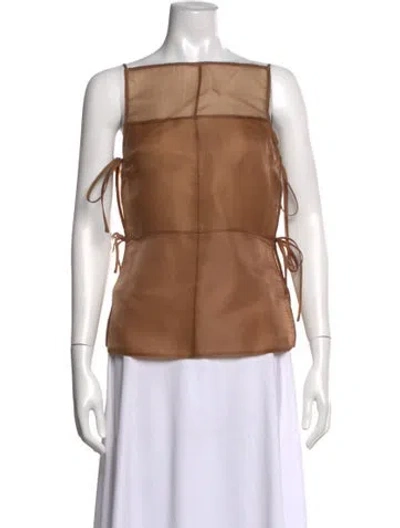 Pre-owned Staud Square Neckline Sleeveless Top In Brown