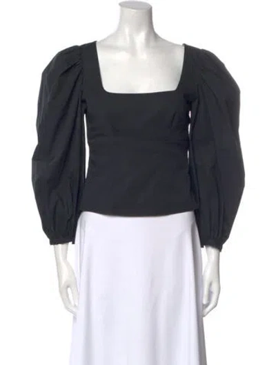 Pre-owned Staud Square Neckline Three-quarter Sleeve Crop Top In Black