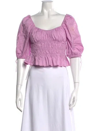 Pre-owned Staud Square Neckline Three-quarter Sleeve Crop Top In Purple