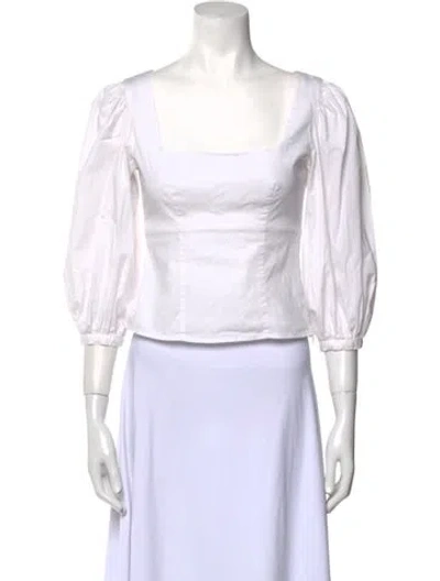 Pre-owned Staud Square Neckline Three-quarter Sleeve Crop Top In White