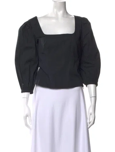 Pre-owned Staud Square Neckline Three-quarter Sleeve Top In Blue