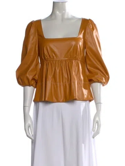 Pre-owned Staud Square Neckline Three-quarter Sleeve Top In Orange