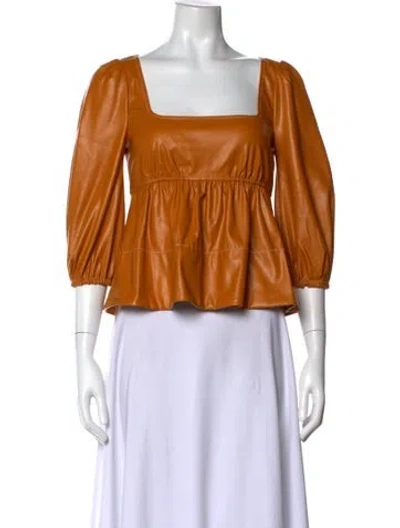 Pre-owned Staud Square Neckline Three-quarter Sleeve Top W/ Tags In Orange