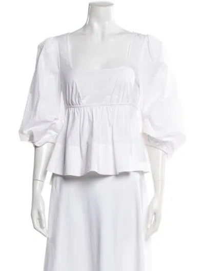 Pre-owned Staud Square Neckline Three-quarter Sleeve Top In White