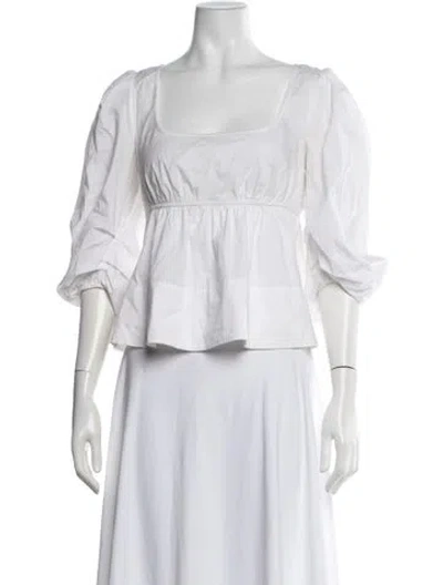 Pre-owned Staud Square Neckline Three-quarter Sleeve Top In White