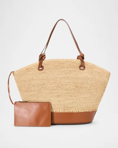 Staud Squillo Raffia & Leather Tote Bag In Naturaltan