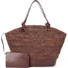 Staud Squillo Raffia Tote In Mahogany