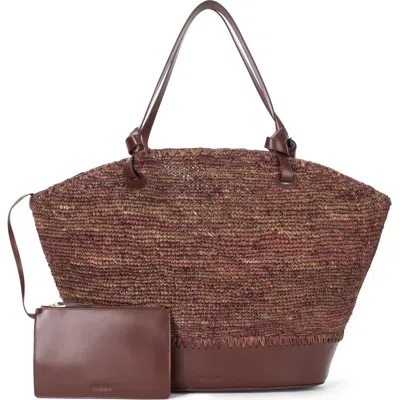 Staud Squillo Raffia Tote In Mahogany
