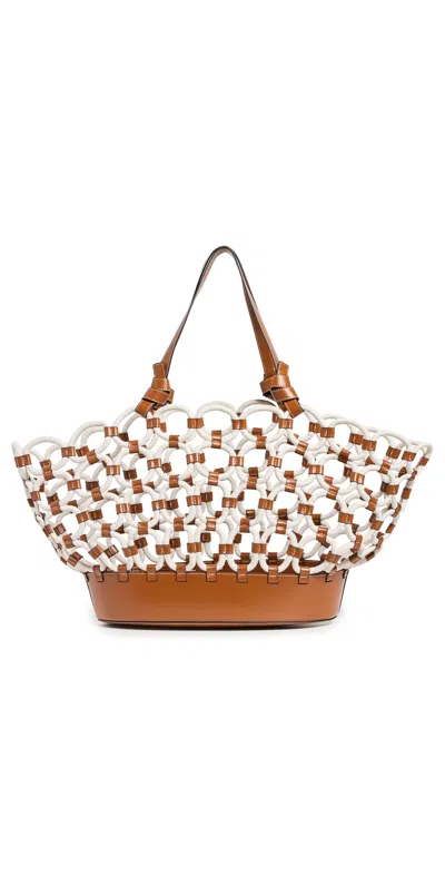 Staud Squillo Leather-trimmed Tote Bag In Paper & Tan