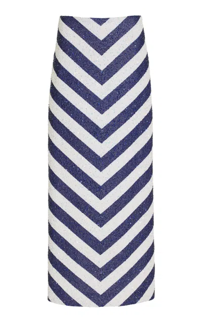 Staud St. Tropez Beaded Chevron Jersey Maxi Dress In Navy