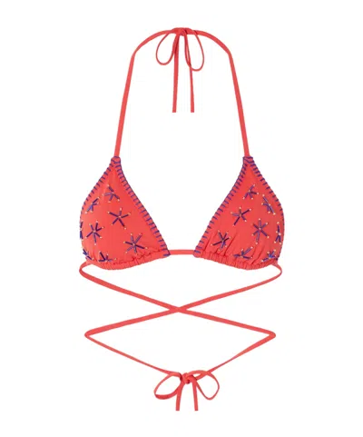 Staud Star Embroidered Bikini In Red